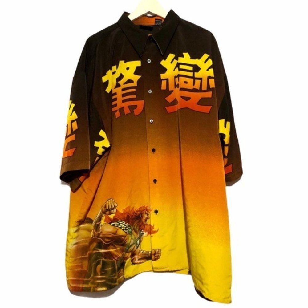 Street Fighter Vintage Ombré Graphic Button Down Shirt Size XXL